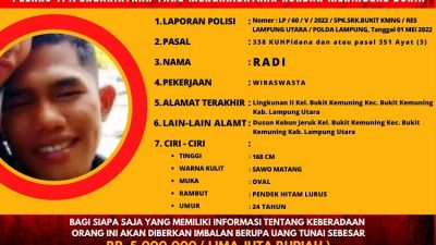 Polres Lampung Utara Terbitkan DPO Hingga Lakukan Pengejaran Terhadap  Tersangka Pembunuhan Geregi  Saat Malam Takbiran