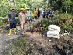 Jembatan Rusak Tak Kunjung Diperbaiki Pemda Way Kanan, Karang Taruna Beserta Masyarakat Bumi Baru Lakukan Perbaikan Secara Gotong Royong
