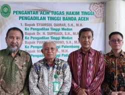 Suharjono Lantik Tiga Hakim Tinggi Baru pada PT BNA, dan Alih Tugas Empat Hakim Tinggi Lama