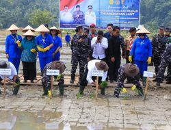 Pj. Gubernur Lampung Samsudin Dampingi Menteri Pertanian dalam Gebyar Panen Raya Padi dan Jagung Hibrida di Pangkalan Utama TNI AL Lampung