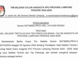 Lulus Seleksi Tertulis dan Tes Psikologi, 28 Calon Anggota KPU Lampung Berhak Ikuti Tahap Tes Kesehatan dan Wawancara